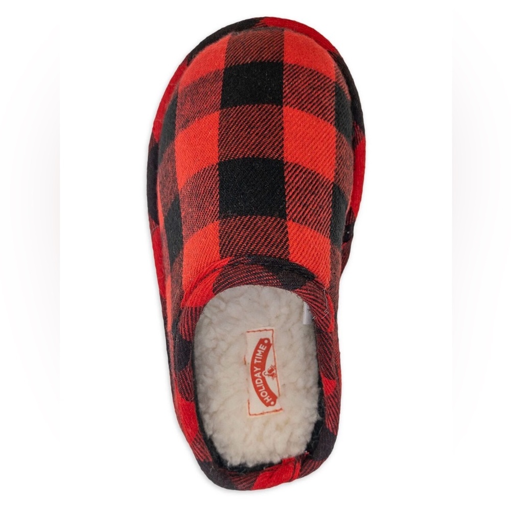 *NWT* Kid’s Slippers Red/Black Buffalo Plaid Comfort Cushion Fur with Hard Sole